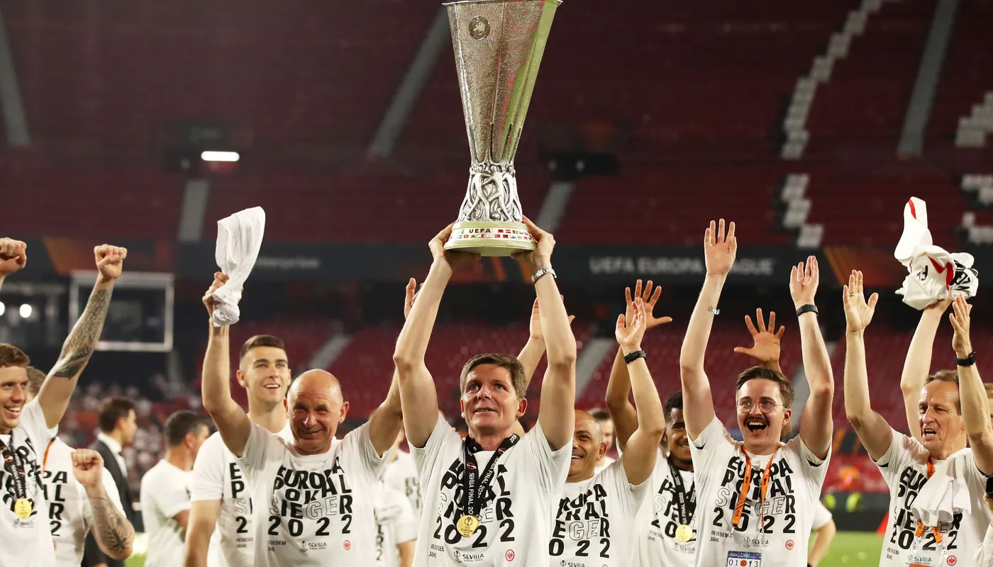 Oliver Glasner with Europa League trophy