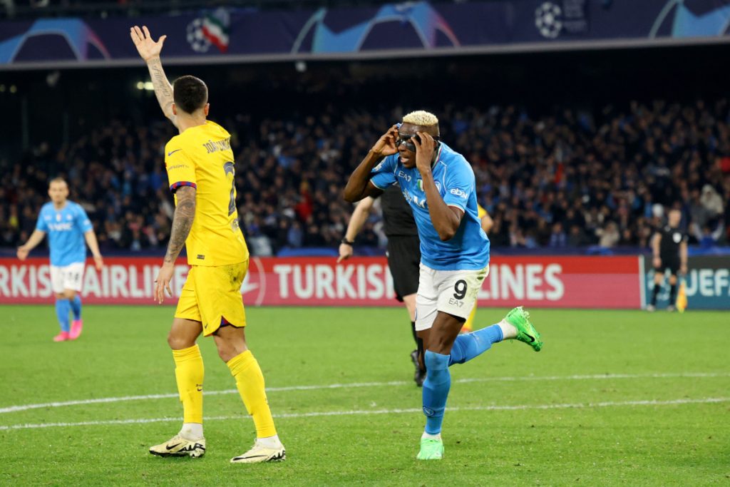 Victor Osimhen Napoli Barcelona celebrate