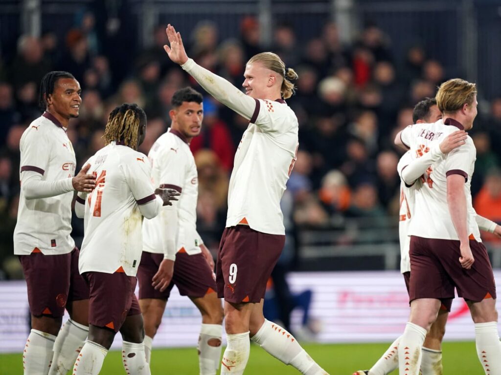 erling haaland celebrates scoring five goals vs luton