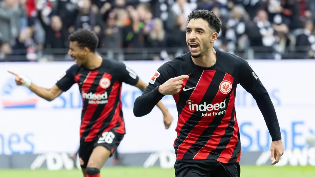 Omar Marmoush Eintracht Frankfurt 7 cheers after his goal for the 1 0 Bundesliga match between Eintracht Frankfurt and VfL Bochum 1024x576 1